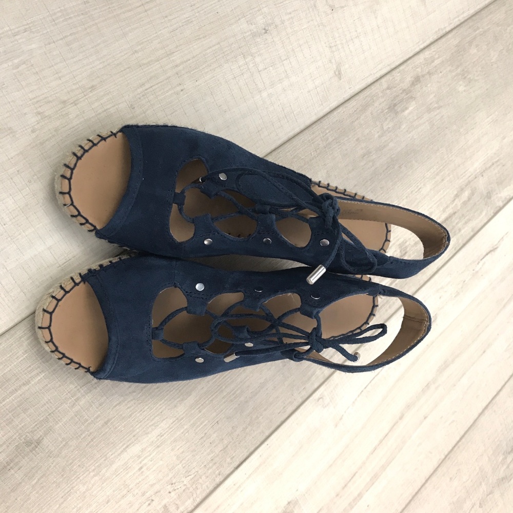 Franco Sarto blue suede wedge espadrilles lace up - Picture 3 of 5